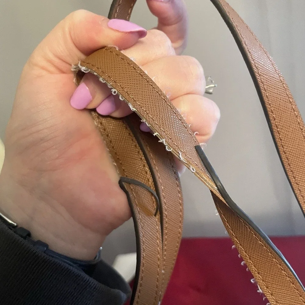 Michael Kors Kempton Nylon Satchel Tote Purse Shoulder Bag in Maroon & Brown - Picture 3 of 16